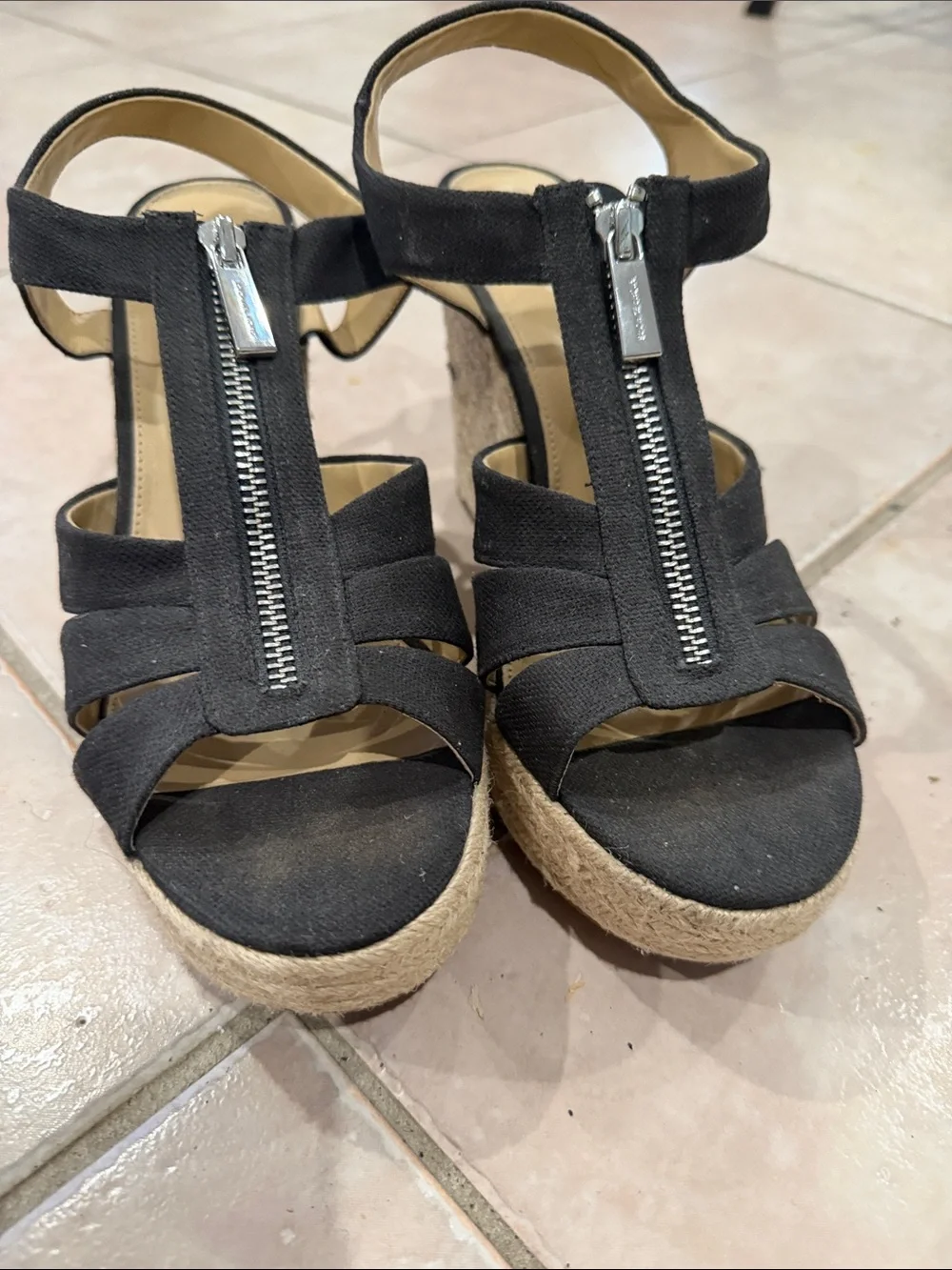 Michael Kors Black Zip-Front Espadrille Wedge Sandals size 8.5 @@@